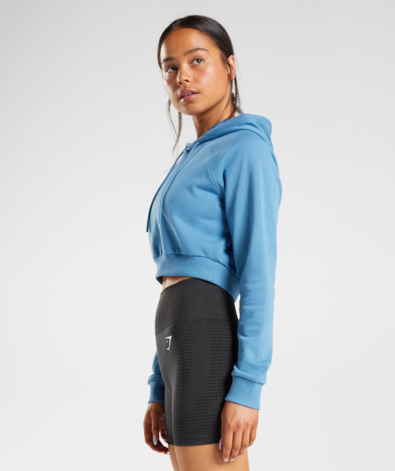 Women's Gymshark Training Cropped Hoodie Blue | NZ 4MUGZY